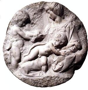 Michelangelo - Madonna and Child with the Infant Baptist (or Taddei Tondo)