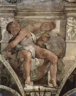 Michelangelo - Ceiling fresco for the story of creation in the Sistine Chapel, scene in Bezel The Prophet Jonas