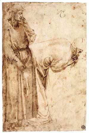 Michelangelo - Two Male Figures after Giotto (recto)