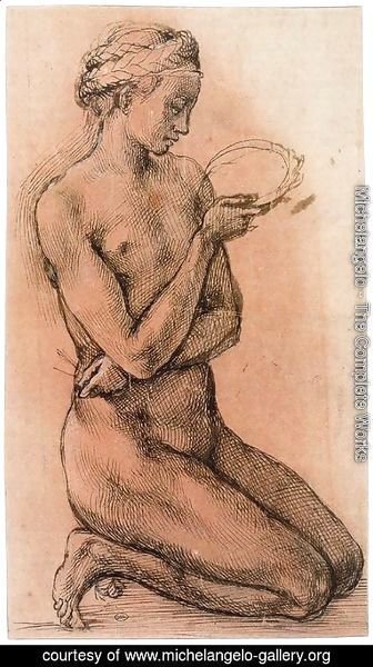 Michelangelo - Kneeling Female Nude in Profile (recto)