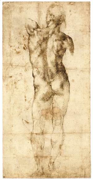 Michelangelo - Standing Male Nude, Seen from the Rear (recto)