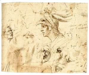 Helmeted Head of a Youth, and Other Studies (recto)