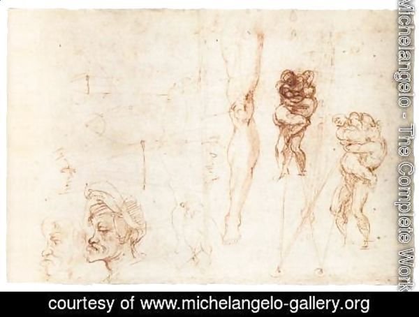 Michelangelo - Studies of Two Wrestlers and Other Studies (recto)