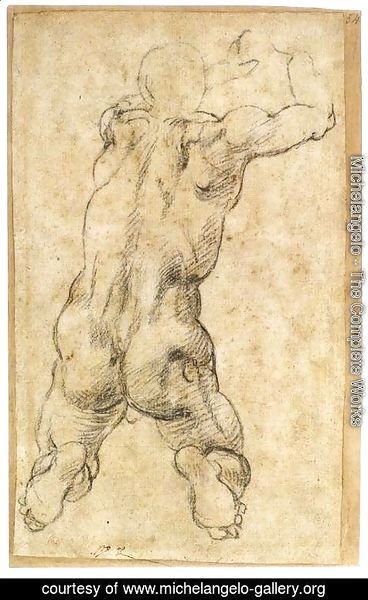 Michelangelo - Kneeling Male Nude, Seen from the Rear