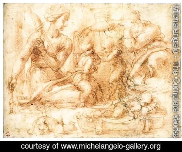 Michelangelo - Woman with a Distaff and Three Children (recto)