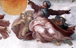 Michelangelo - Creation of the Sun, Moon, and Plants (detail-1) 1511