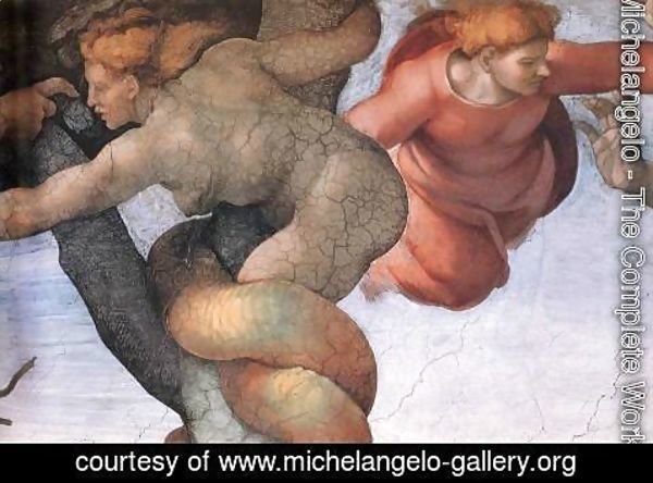 Michelangelo - The Fall and Expulsion from Garden of Eden (detail-1) 1509-10