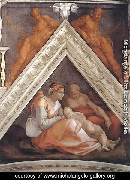 Michelangelo - Ancestors of Christ -  Zerubbabel with parents and a brother