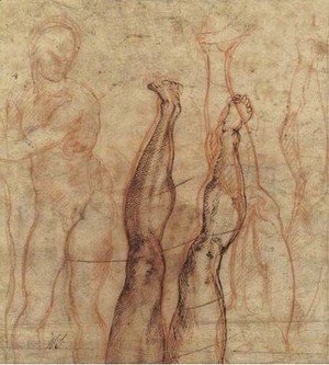 Michelangelo - Studies of a leg and foot sketched the other way up