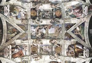 Ceiling fresco for the story of creation in the Sistine Chapel, detail of the general view
