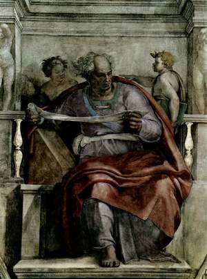 Michelangelo - Ceiling fresco for the story of creation in the Sistine Chapel, scene in Bezel The Prophet Joel