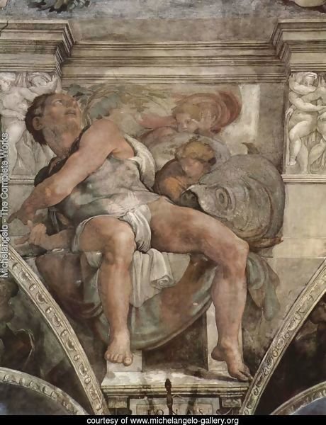 Ceiling fresco for the story of creation in the Sistine Chapel, scene in Bezel The Prophet Jonas