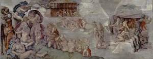 Michelangelo - Ceiling fresco for the story of creation in the Sistine Chapel, the main scene Flood