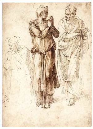 Michelangelo - One Kneeling and Two Standing Figures (recto)