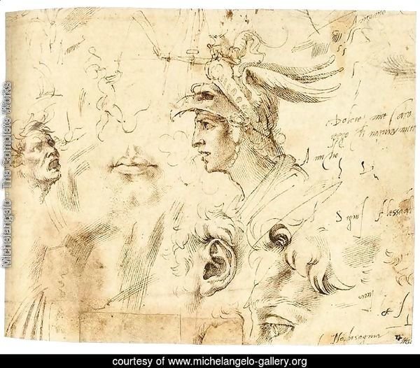 Helmeted Head of a Youth, and Other Studies (recto)