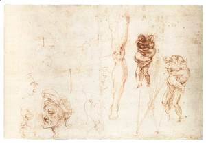 Michelangelo - Studies of Two Wrestlers and Other Studies (recto)