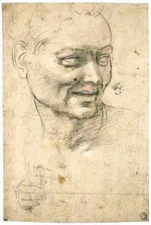 Michelangelo - Head Study of a Smiling Youth (recto)
