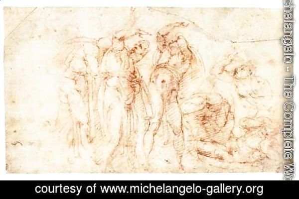 Michelangelo - Six Figures in Startled Postures (recto)