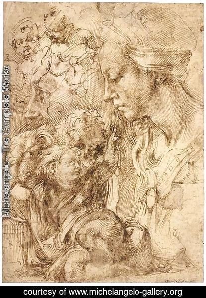 Michelangelo - Bust of the Virgin in Profile, the Child Reclining on a Cushion