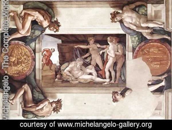 Michelangelo - Drunkenness of Noah (with ignudi and medallions) 1509