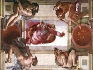 Michelangelo - Separation of the Earth from the Waters (with ignudi and med Caallions) 1511