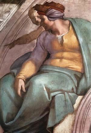Michelangelo - Uzziah - Jotham - Ahaz (detail-1) 1511-12